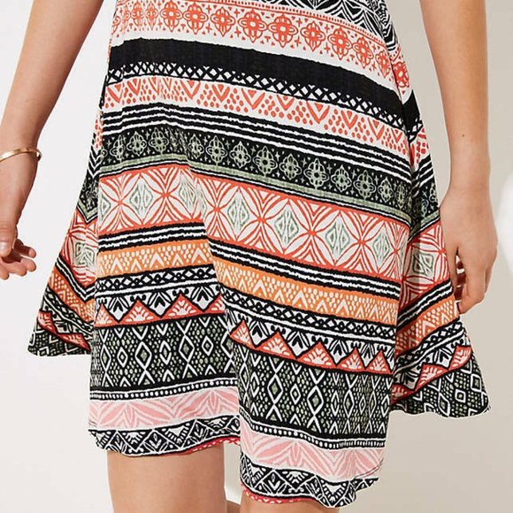 "LOFT" MULTICOLOR GEO PRINT SLEEVELESS A-LINE DRESS SIZE: 2 NWT - Picture 3 of 8